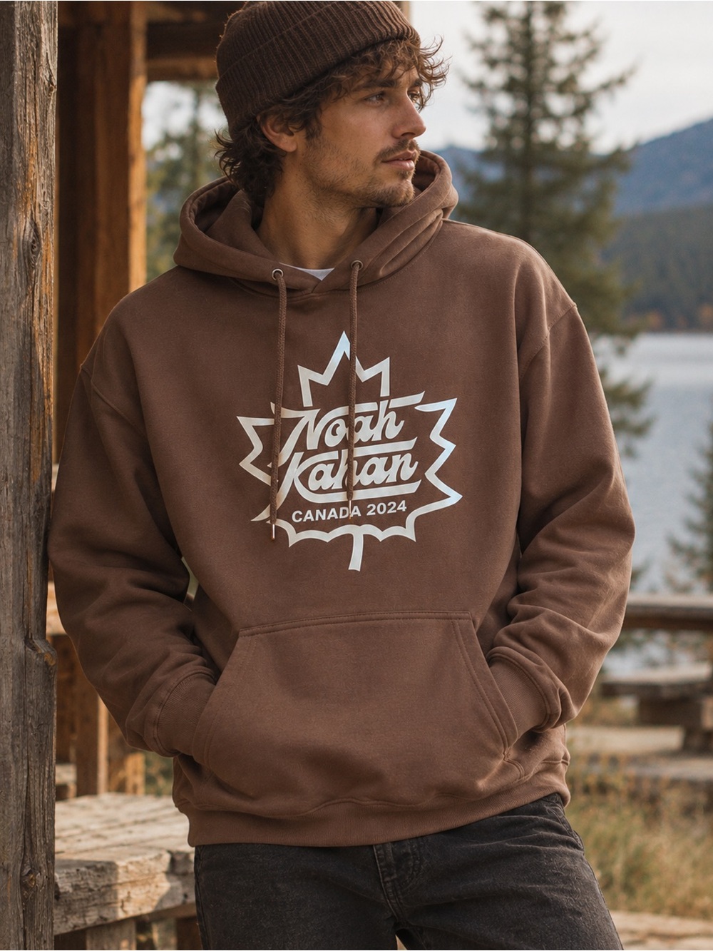 Noah Kahan 2024 Canada Tour Hoodie Brown Concert Merch